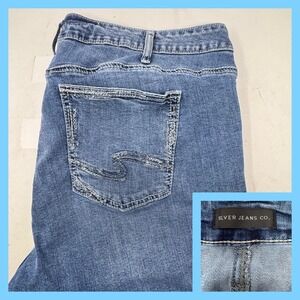 Silver Jeans Co Women's Blue Denim Embellished Pocket Bootcut Jeans size 21